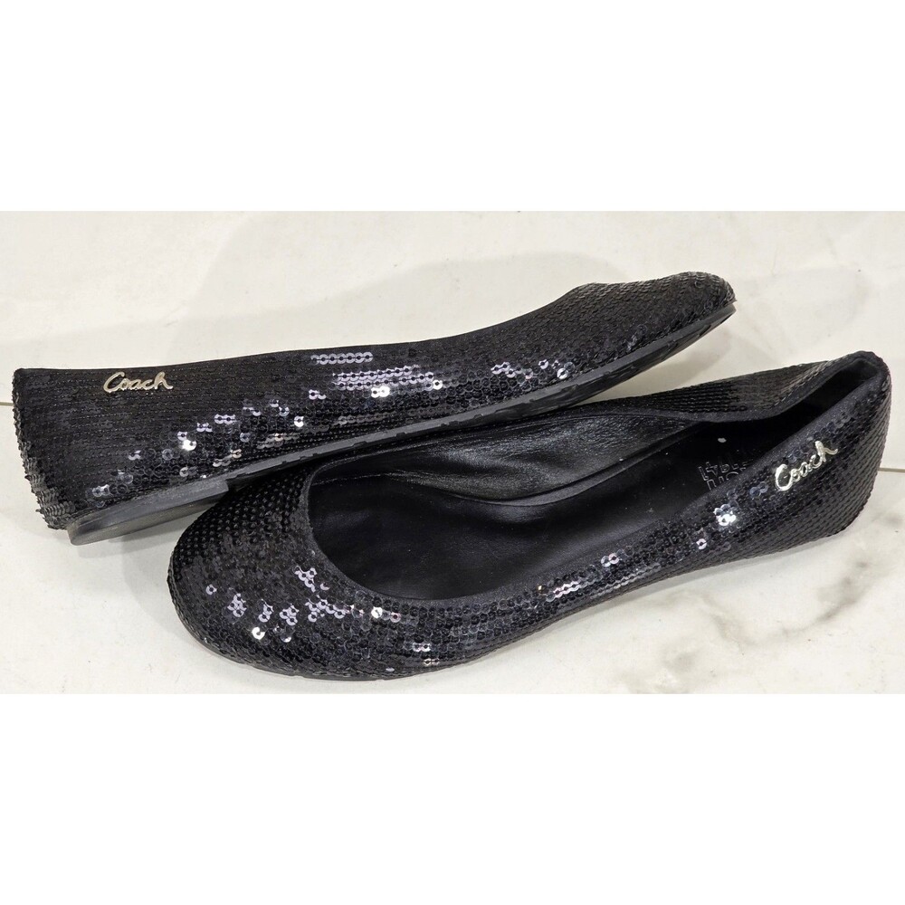Coach Black Sequin Ballet Flats Women's 8 Indie Sleaze Glam Y2K Preppy Party